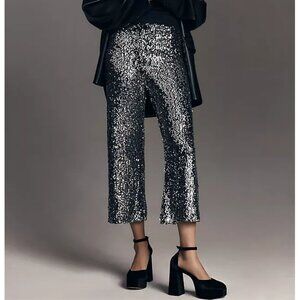 The Colette Cropped Wide-Leg Sequin Pants Black - 29
